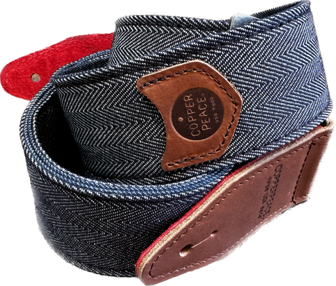 Copperpeace Herringbone Denim & Leather Guitar Strap