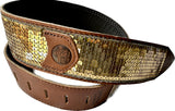 Copperpeace Glovely Gold Sequined Brown Leather Guitar Strap – Brown Pocket Version
