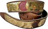 Copperpeace Glovely Gold Sequined Brown Leather Guitar Strap – Red Pocket Version