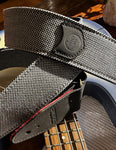 Copperpeace_Havanna_guitar_strap_black_and_white-Black ball-glove leather end tabs with red suede underside