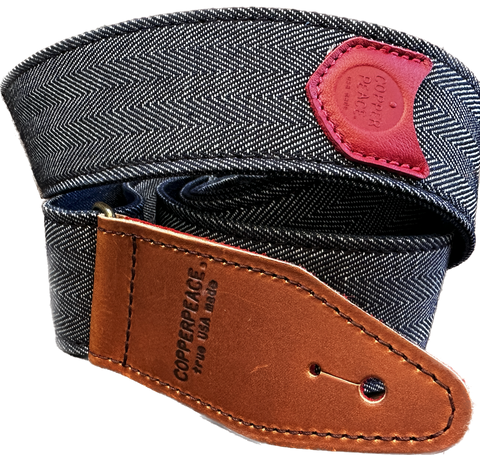 Copperpeace Herringbone Bass Guitar Strap — Red Pocket Version