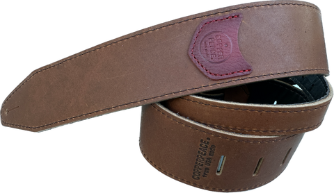 Copperpeace Homerun Guitar Strap Brown Leather – Red Embossed Pocket Version