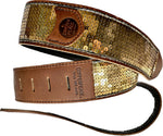 Copperpeace Glovely Gold Sequined Brown Leather Guitar Strap – Brown Pick Pocket Version 